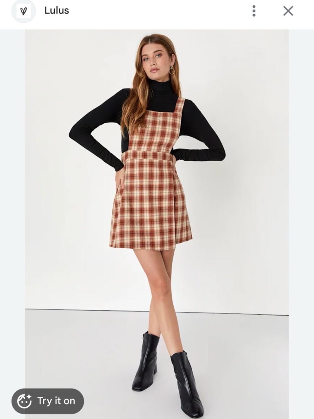 Lulus Autumn Rust Plaid Sleeveless Overall Mini Dress